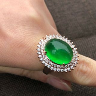 Chinese Natural Green Jadeite Jade Bead Handwork Rare Collectible No.  7.  5 - 12 Ring