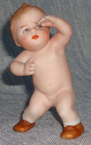 Antique Bisque German Gebruder Heubach Doll Figurine Little Boy Piano Baby