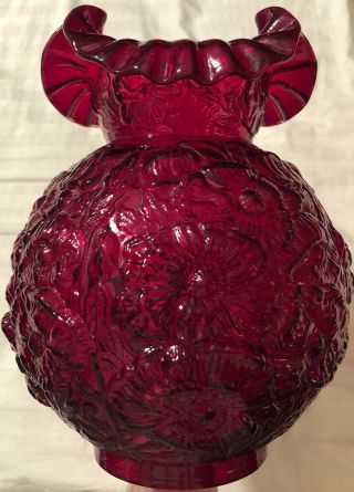Vintage Victorian Floral Cranberry Ruby Red Glass Lamp Shade Globe