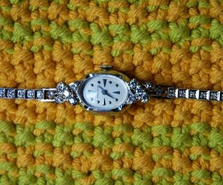 Vtg Hamilton Watch 14k White Gold Ladies 750 1.  45 Ct Diamond Mechanical