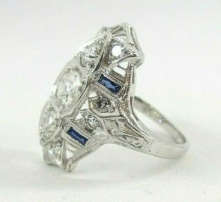 1920 ' s Art Deco Style Platinum Diamond Ring with 4 Synthetic Sapphires Size 4 2
