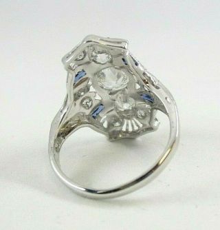 1920 ' s Art Deco Style Platinum Diamond Ring with 4 Synthetic Sapphires Size 4 3