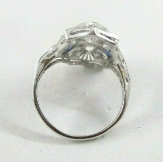 1920 ' s Art Deco Style Platinum Diamond Ring with 4 Synthetic Sapphires Size 4 4