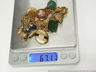 Antique 9k Gold Long Charm Bracelet w Victorian Heart Locket Jade Masonic 67gr 10