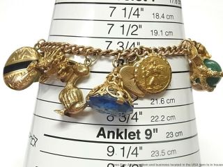 Antique 9k Gold Long Charm Bracelet w Victorian Heart Locket Jade Masonic 67gr 11