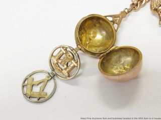 Antique 9k Gold Long Charm Bracelet w Victorian Heart Locket Jade Masonic 67gr 5