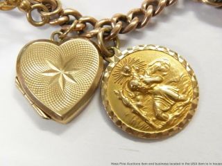 Antique 9k Gold Long Charm Bracelet w Victorian Heart Locket Jade Masonic 67gr 8
