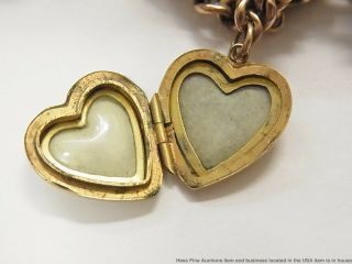 Antique 9k Gold Long Charm Bracelet w Victorian Heart Locket Jade Masonic 67gr 9
