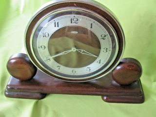 Old Antique Vintage Art Deco Wood & Chrome Metamec Mantle Clock
