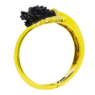 18k Yellow Gold Diamond Onyx Dragon Vintage Bangle Bracelet 0.  65ct Tdw