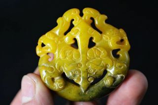Delicate Chinese Old Jade Carved Phoenix&dragon Amulet Pendant H72