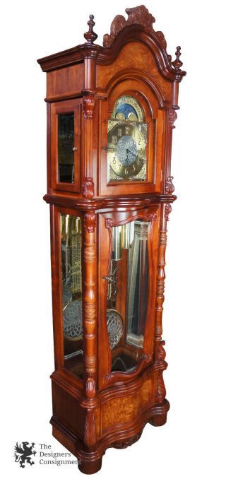 Ridgeway Baker Street Grandfather Clock 9030 Carved Antiqued Cherry & Burled Ash