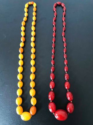 Vintage Amber And Cherry Amber Graduated Bead Necklaces