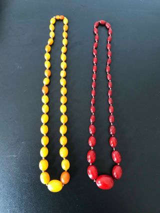 Vintage Amber and Cherry Amber graduated bead necklaces 5
