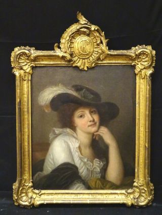 Large 18th Century French Portrait Of A Lady Wearing A Hat Jean - Baptiste Greuze