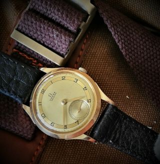 Vintage Omega 18kt solid gold Sector Rose Gold Calatrava - Style Wristwatch 10