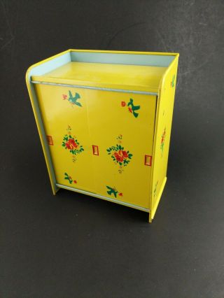 Vintage J Chein Dollhouse Furniture Wardrobe Closet Tin Toy Doll USA Slide Door 3