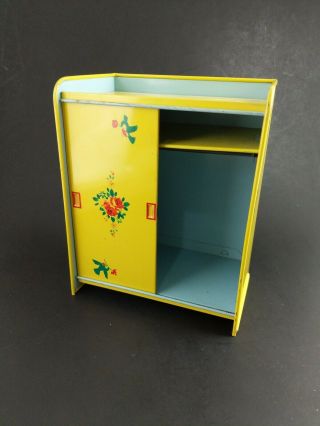 Vintage J Chein Dollhouse Furniture Wardrobe Closet Tin Toy Doll USA Slide Door 4