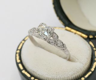 Art Deco Platinum and 0.  56 Carat Diamond Engagement Ring 2