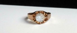 Fine Vintage Antique Solid 12k Yellow Gold Carved Moonstone Moon Face Ring