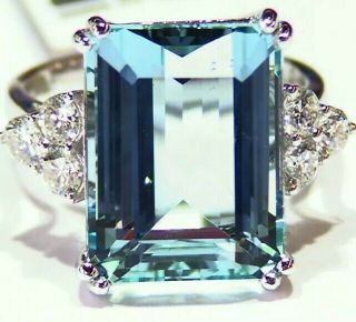 13.  34ct 14k Gold Natural Aquamarine Cut White Diamond Vintage Engagement Ring