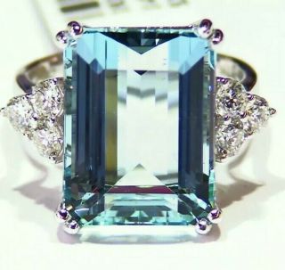 13.  34CT 14K Gold Natural Aquamarine Cut White Diamond Vintage Engagement Ring 2