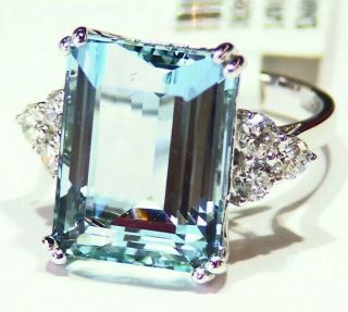 13.  34CT 14K Gold Natural Aquamarine Cut White Diamond Vintage Engagement Ring 3