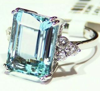 13.  34CT 14K Gold Natural Aquamarine Cut White Diamond Vintage Engagement Ring 4