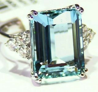 13.  34CT 14K Gold Natural Aquamarine Cut White Diamond Vintage Engagement Ring 5