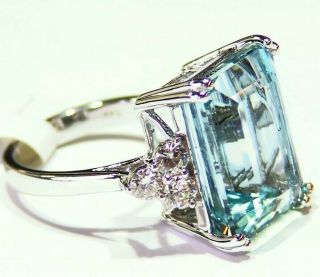 13.  34CT 14K Gold Natural Aquamarine Cut White Diamond Vintage Engagement Ring 6