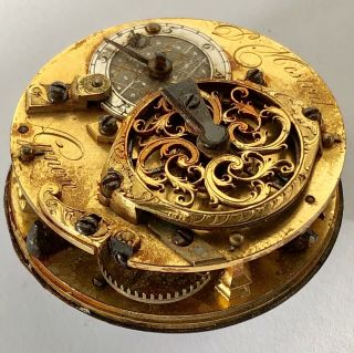 Very Rare Antique D.  Mestral Geneve Verge Fusee Pocket Watch Movement With Dial