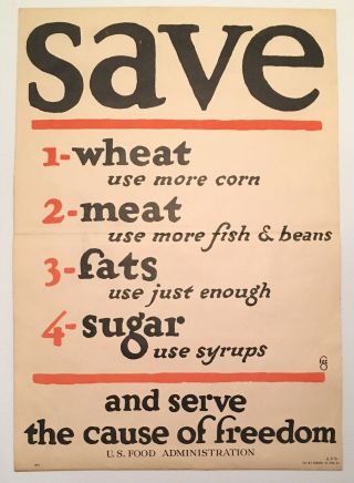 “save Wheat” World War I Wwi Conservation Poster By Fred G.  Cooper 1918