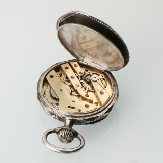 Vintage Silver Floral Pattern Porcelain Dial Pocket Watch Interesting Case Parts 8