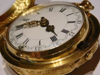 ANTIQUE SOLID HALLMARKED 22CT GOLD VERGE FUSEE TRIPLE CASED ENGLISH POCKET WATCH 3