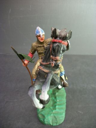 VINTAGE HAUSSER ELASTOLIN NORMAN SOLDIER / KNIGHT & HORSE PLASTIC TOY FIGURES 5