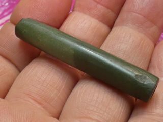 ANCIENT PRE - COLUMBIAN COSTA RICAN 4 HOLED JADE TERMINAL BEAD RARE 53.  2 BY 9.  4mm 3