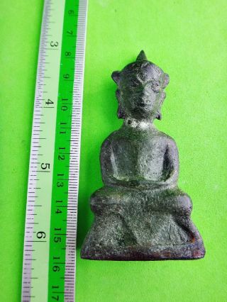 9134 Antiques Khmer Miniature Bronze Statue Powerful Ancient Buddha Amulet Ngung