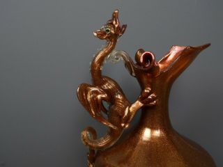 Large Salviati? Murano antique copper aventurine glass dragon ewer/jug 3