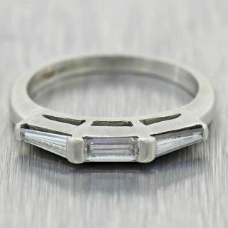 1940s Antique Art Deco 14k White Gold.  40ctw Baguette Diamond Wedding Band Ring