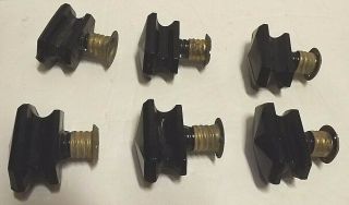 6 Antique Black Art Deco Depression Glass Overmyers Threaded Door Drawer Knobs 2