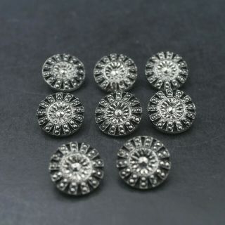Set Of Eight Antique Victorian Black Glass Silver Luster Buttons ½”