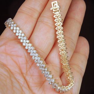 6.  1Ct 100 Natural Diamond 10K Gold Vintage Cluster Bracelet EFFECT 15Ct BWG14 - 6 6
