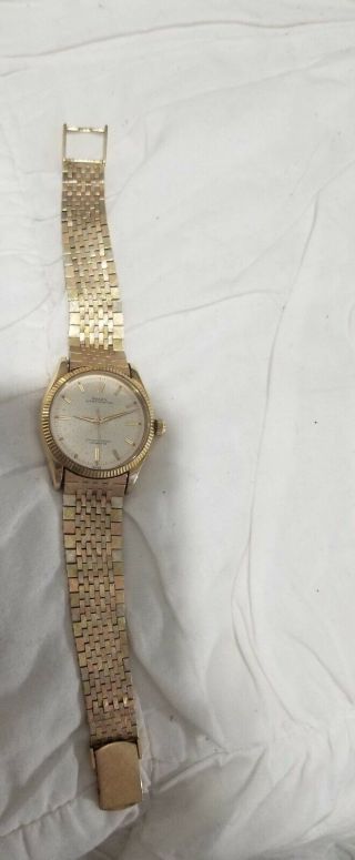 Vintage 14k Gold Mens Rolex Oyster Perpetual Dress Watch W/ Custom 14k Gold Band