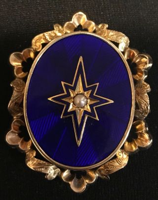 Georgian Gold And Blue Enamel Mourning Brooch