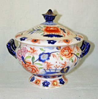 Antique Gaudy Dutch / Welsh Ironstone Covered Sauce Tureen