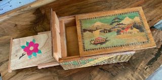 Vintage Wooden Inlaid Puzzle Box Complete