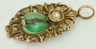 Antique 18th Century Ottoman 9k gold,  2ct Emerald&Rose Cut Diamonds pendant 2