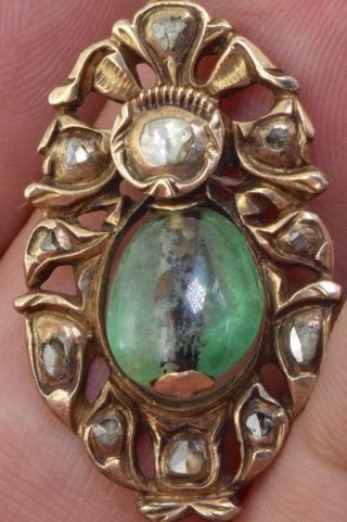 Antique 18th Century Ottoman 9k gold,  2ct Emerald&Rose Cut Diamonds pendant 4