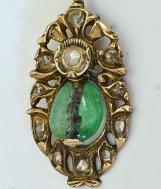 Antique 18th Century Ottoman 9k gold,  2ct Emerald&Rose Cut Diamonds pendant 5