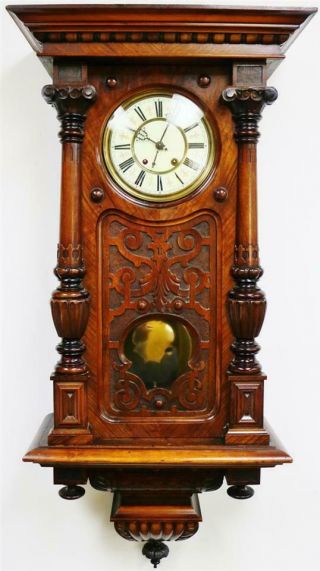 Antique German Rms 8 Day Carved Walnut Vienna Regulator Timepiece Wall Clock